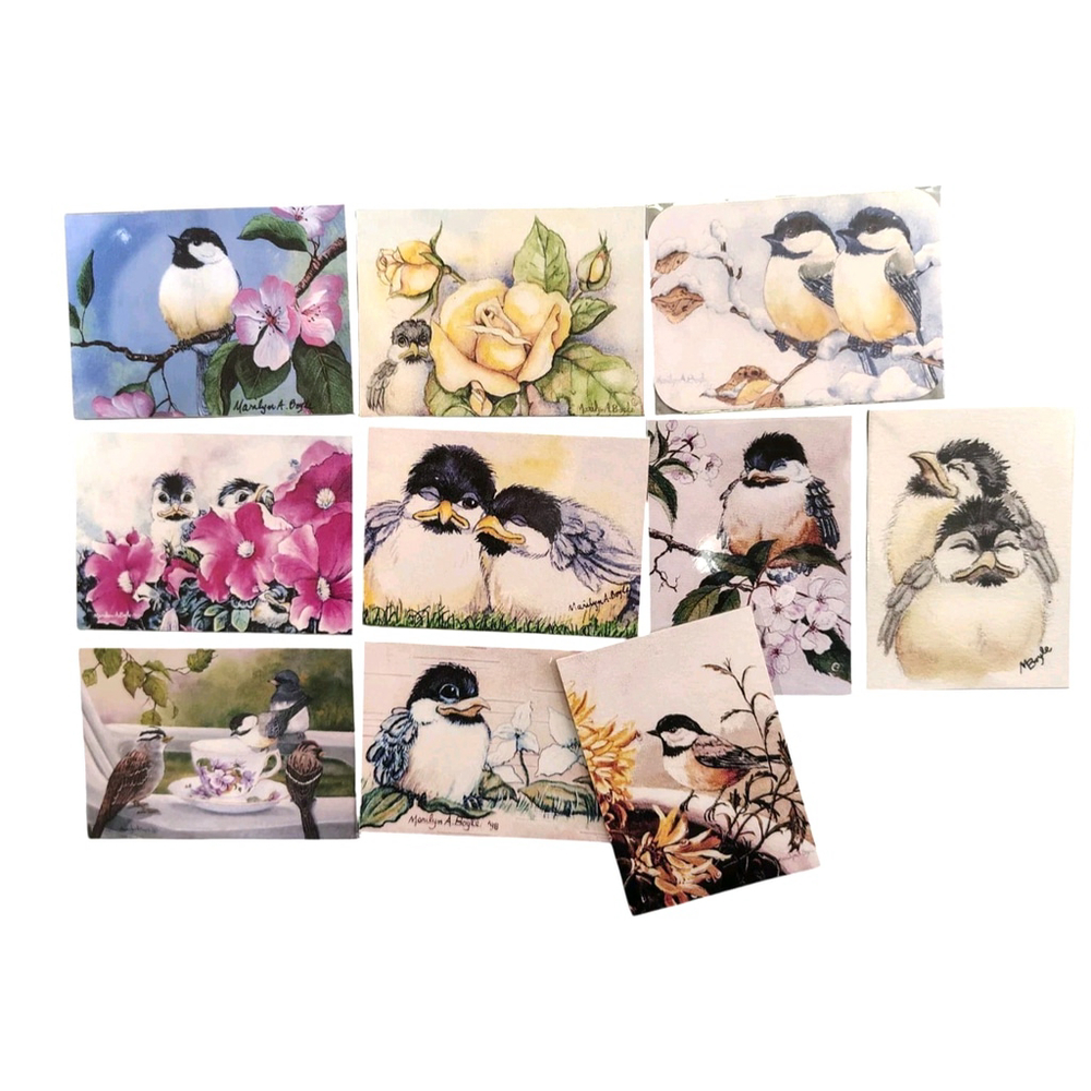 Lot Of 10 ACEO prints Sign And Numbered Marilyn A. Boyle Cute Baby Birds Flowers